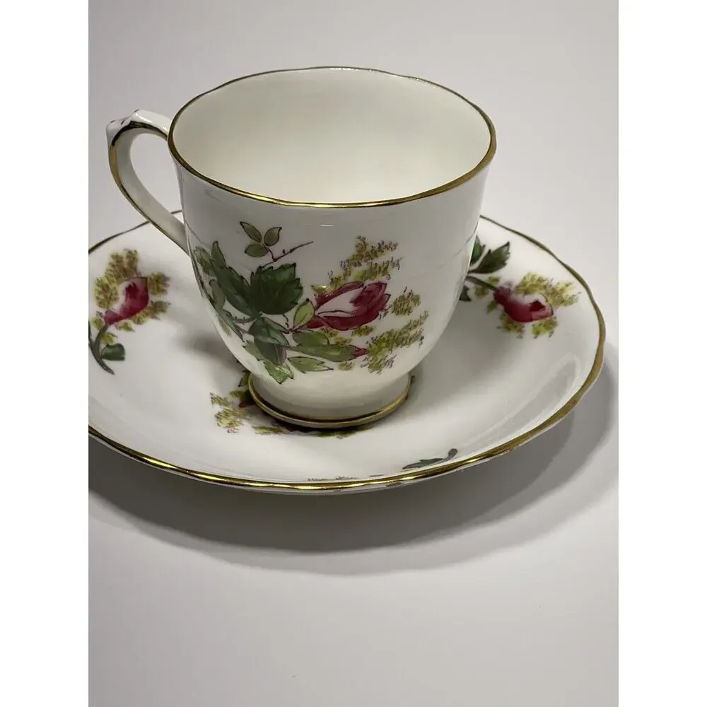 Vintage Royal Chelsea Fine Bone China England Moss Rose Demitasse Teacup‎ Saucer